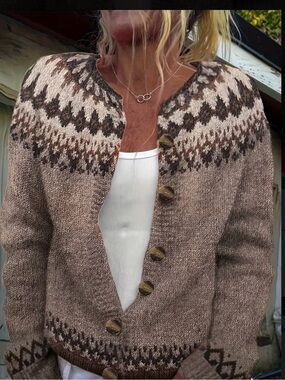 Nordic Fair Isle Cardigan Cozy Neutral Grandpa Cabin Core Sweater